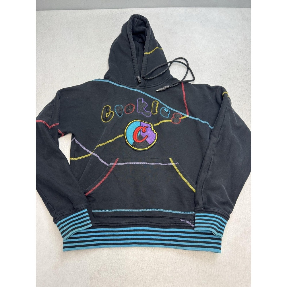Cookies Hoodie Mens Small‎ Black Colorful C Logo Pullover Fleece Sweatshirt
